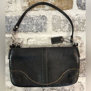 Vintage Coach Black Pebbled Leather Wristlet with Strap Silver Hardware
